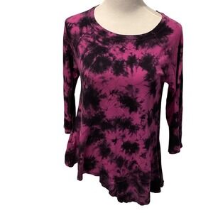 Calvin Klein Performance Womens Purple Black Tie Dye Long Sleeve Top Size M
